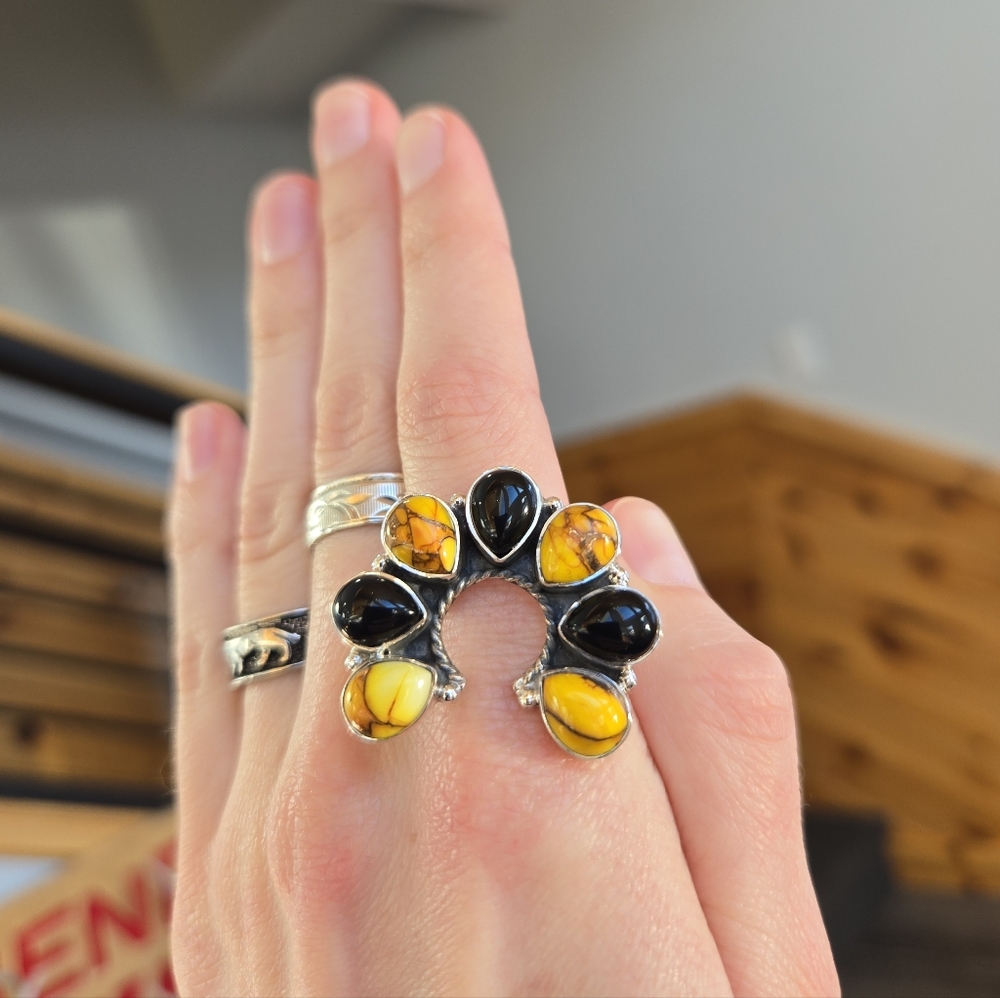 Onyx Honey Dahlia Turquoise Sterling Ring